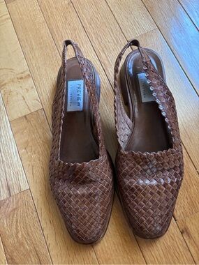 Preview Collection Brown Woven Leather Slingback Mules